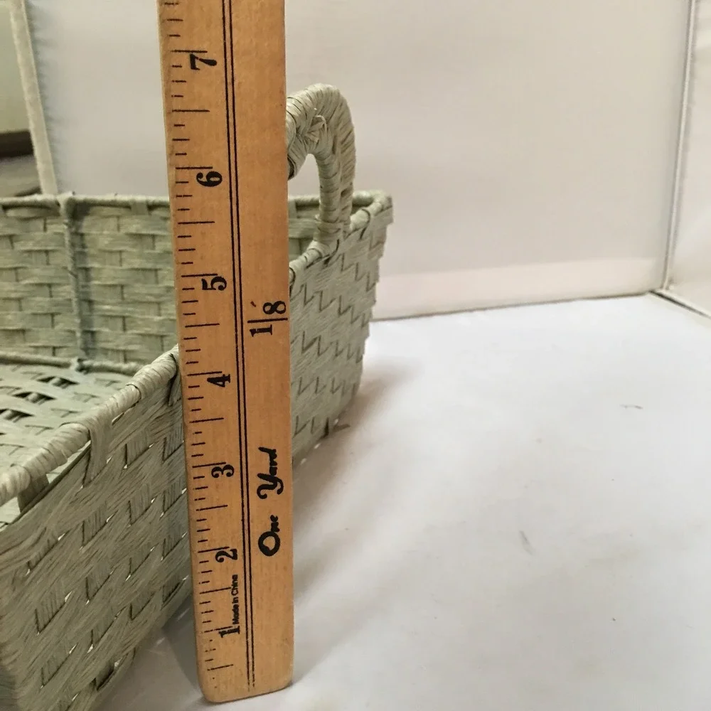 Woven Storage Basket Unisex Large Sage Green Rectangular W/ Handles Cottagecore